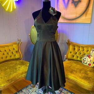 Vintage 90s Be Smart Fit and Flare Satin  50s Style Satin Halter Dress Size 5/6